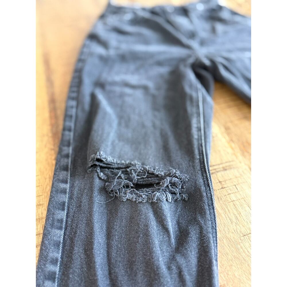 American Eagle Mom Jean Black Wash Distressed Mid Rise Size 00 Real Good Denim - Picture 6 of 14